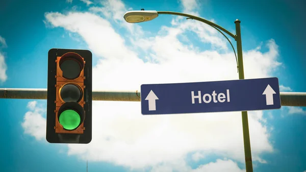 Straßenschild zum Hotel — Stockfoto