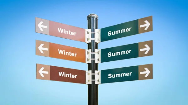 Straßenschild zum Sommer gegen Winter — Stockfoto