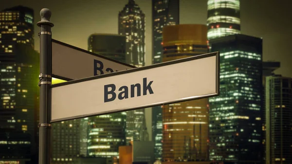 Straßenschild zur Bank — Stockfoto