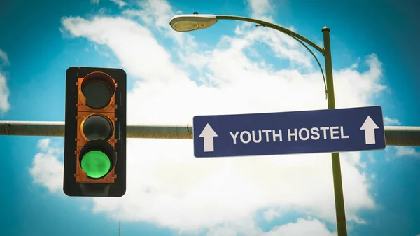 Street Sign to Youth Hostel — Stock Photo, Image