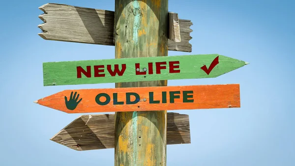 Straat teken naar nieuw leven versus oud leven — Stockfoto