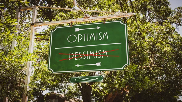 Straat teken optimisme versus pessimisme — Stockfoto