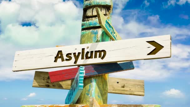 Gata Underteckna Riktningen Väg Till Asyl — Stockvideo