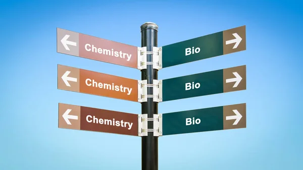 Pouliční znak BIO versus chemie — Stock fotografie