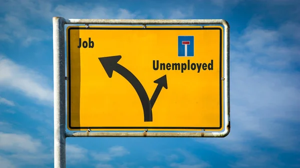 Straatnaambord voor werk versus werklozen — Stockfoto