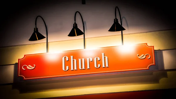 Street Sign to Church — Stock Photo, Image