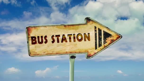 Gatuskylt Till Bus Stationen — Stockvideo