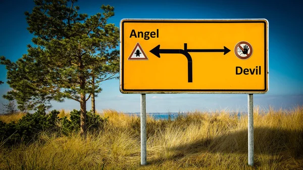 Gatuskylt till Angel Versus Devil — Stockfoto