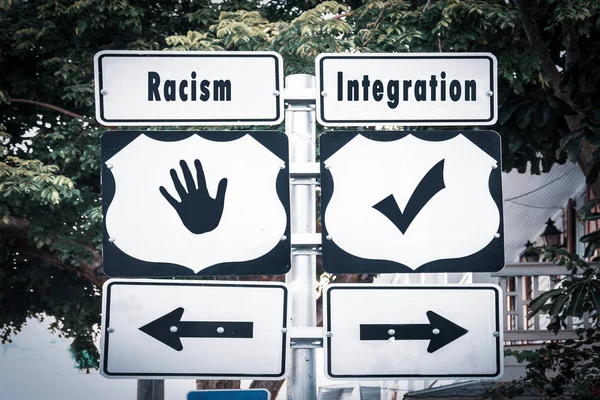 Street Sign Integration versus Racism — Stock Photo, Image