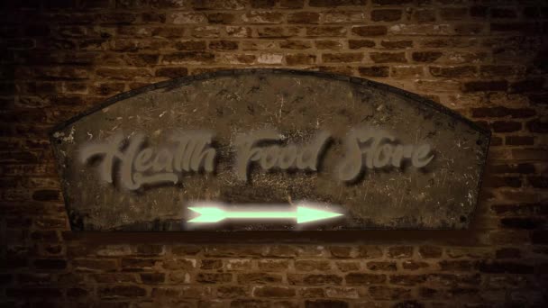 Straat Teken Weg Naar Health Food Store — Stockvideo