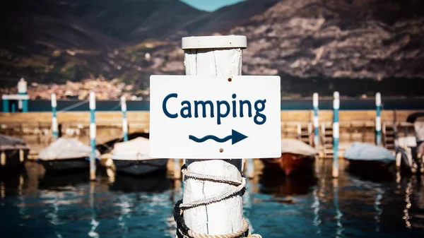 Panneau de signalisation au Camping — Photo