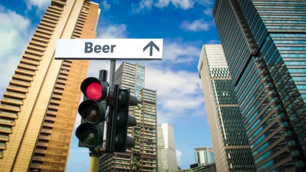 Street Sign Drinking Beer — Stock Video