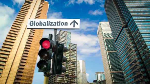 Straßenschild Weist Den Weg Zur Globalisierung — Stockvideo