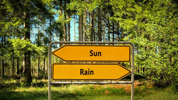 Straßenschild Sonne gegen Regen — Stockfoto