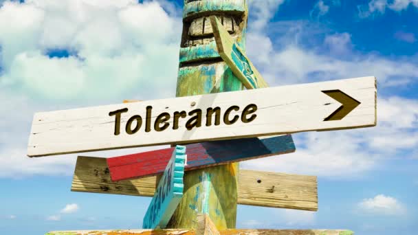 Straßenschild Weist Den Weg Zur Toleranz — Stockvideo