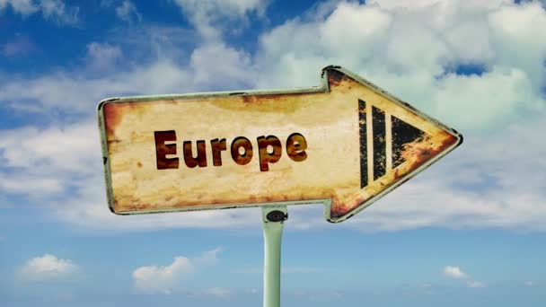 Rua Assine Caminho Para Europa — Vídeo de Stock