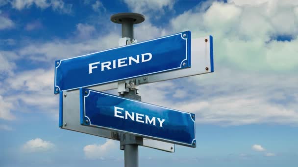 Street Sign Way Friend Vsus Enemy — стоковое видео