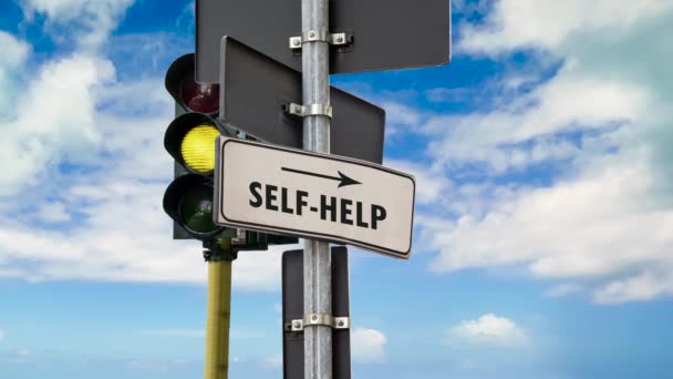 Street Sign Way Self Help — Stock Video