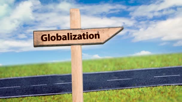 Οδός Υπογραφή Κατεύθυνση Προς Την Παγκοσμιοποίηση — Αρχείο Βίντεο