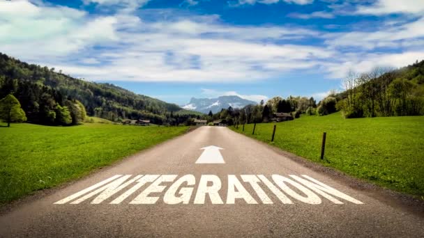 Straßenschild Weist Weg Zur Integration — Stockvideo