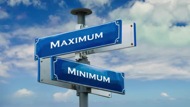 Street Sign Weg Naar Maximum Minimum — Stockvideo