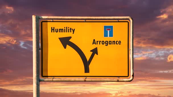 Señal Calle Hacia Humildad Arrogancia — Vídeo de stock