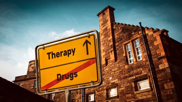 Street Sign Direzione Verso Terapia Contro Droga — Foto Stock