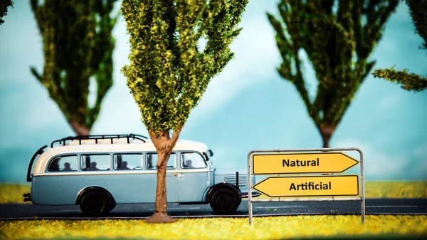 Straßenschild Weist Den Weg Richtung Künstlich Natürlich — Stockfoto