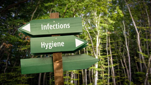 Rua Assine Direção Caminho Para Higiene Infecções — Fotografia de Stock