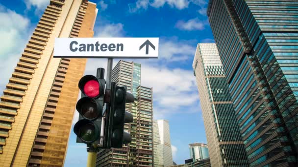 Street Sign Weg Naar Canteen — Stockvideo