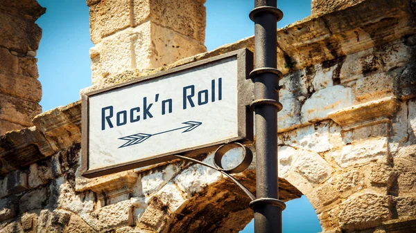 Straßenschild Weist Den Weg Zum Rockn Roll — Stockfoto