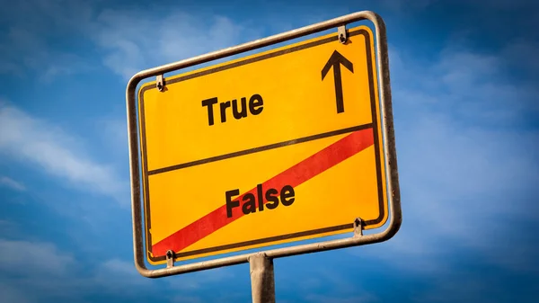 Gata Underteckna Riktningen Väg Till Sann Kontra Falsk — Stockfoto
