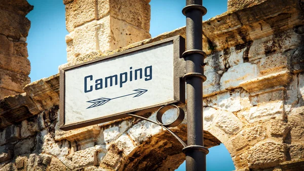 Señal Calle Dirección Camino Camping — Foto de Stock