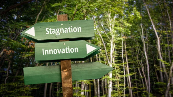 Ulica Podpisz Drogę Kierunku Innowacji Porównaniu Stagnacji — Zdjęcie stockowe