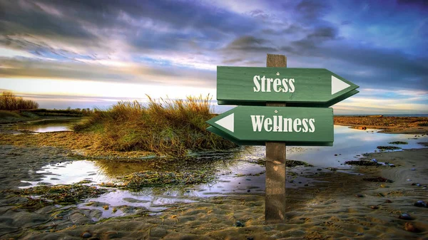 Street Underteckna Riktningen Vägen Till Wellness Kontra Stress — Stockfoto