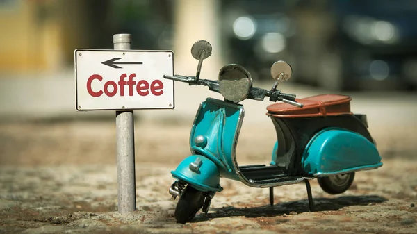 Straat Teken Richtings Wijze Naar Koffie — Stockfoto