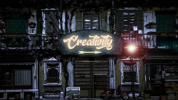Ulica Podpisz Drogę Kierunku Kreatywności — Zdjęcie stockowe