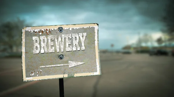 街道标志啤酒厂的方向 — 图库照片