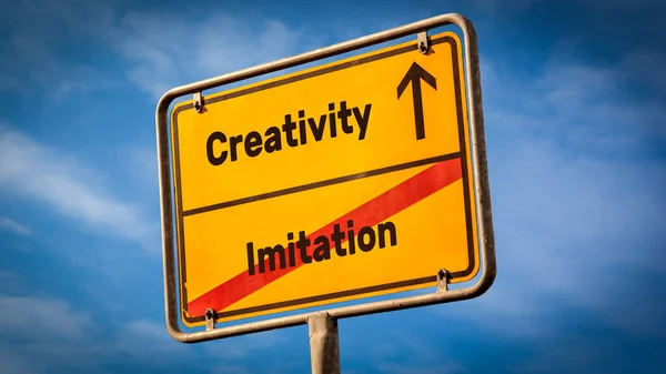 Straat Teken Richtings Manier Naar Creativiteit Imitatie — Stockfoto