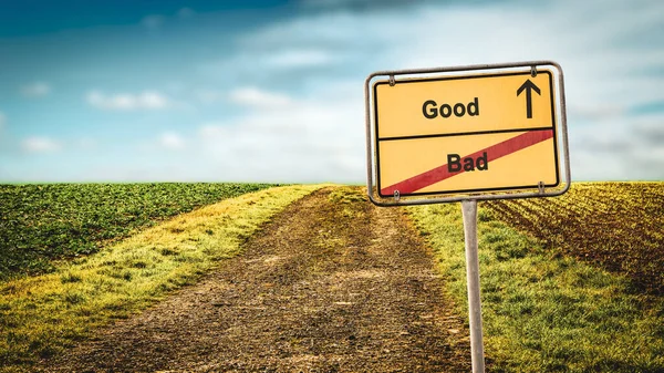 Straßenschild Weist Den Weg Zum Guten Gegen Das Böse — Stockfoto