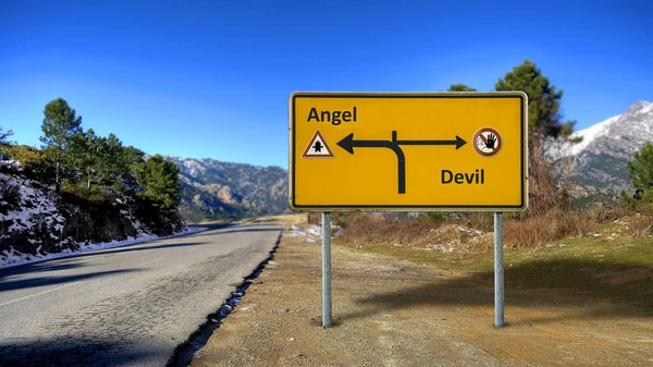 Straat Teken Richtings Wijze Naar Engel Duivel — Stockfoto