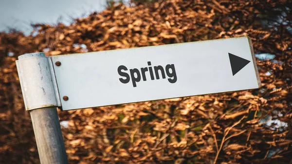 Straßenschild Weist Den Weg Zum Frühling — Stockfoto