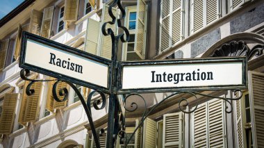Street Sign the Direction Way to Integration versus Racism clipart