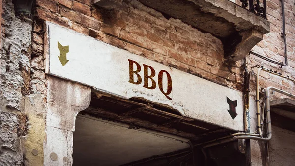 Rua Assine Maneira Direção Para Churrasco — Fotografia de Stock