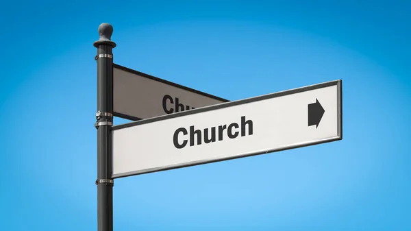 Rua Assine Caminho Direção Para Igreja — Fotografia de Stock
