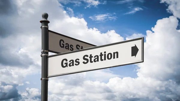 Street Sign Direction Way Gas Station — Stock Photo, Image