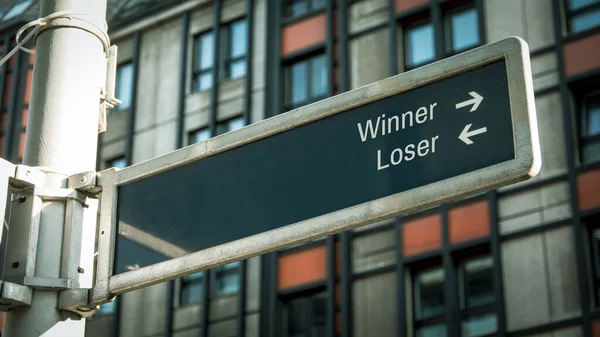 Gata Underteckna Riktningen Väg Till Vinnare Kontra Förloraren — Stockfoto