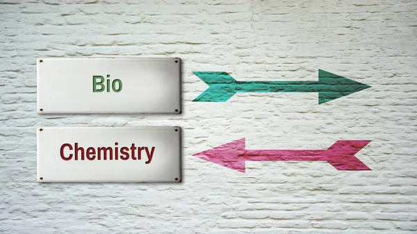 Straßenschild Weist Den Weg Richtung Bio Chemie — Stockfoto