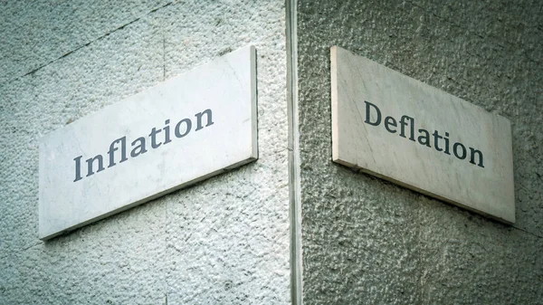 Street Underteckna Riktningen Vägen Till Inflation Kontra Deflation — Stockfoto