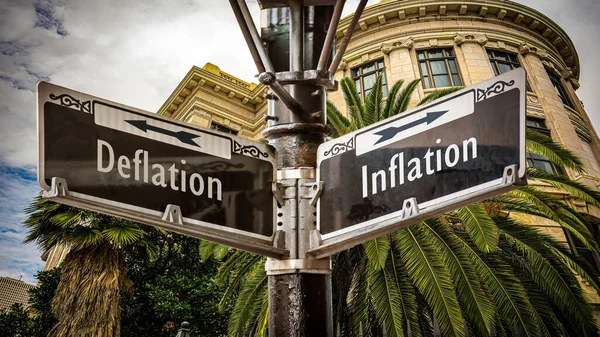 Street Underteckna Riktningen Vägen Till Inflation Kontra Deflation — Stockfoto